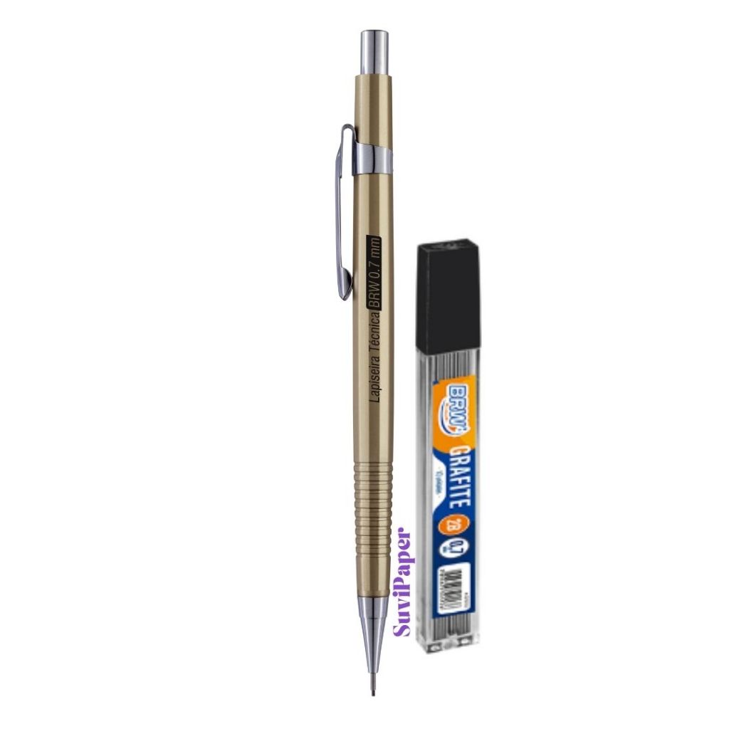 Lapiseira Dourada Metalizada + Grafite 0.7mm BRW - Suvi Paper