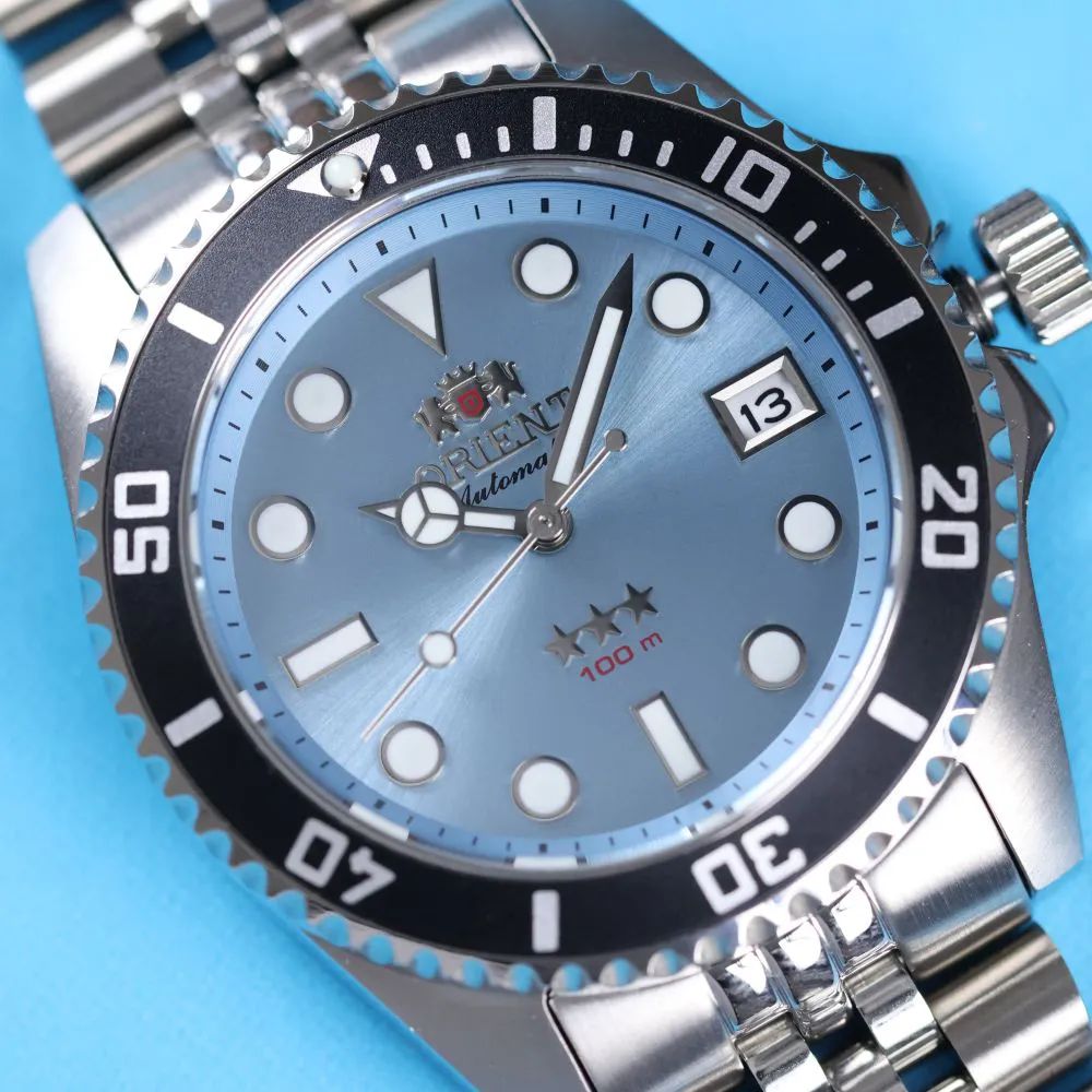 Relógio Orient 3 Stars Submariner 39mm YN6SS023 A1SX Azul Celeste