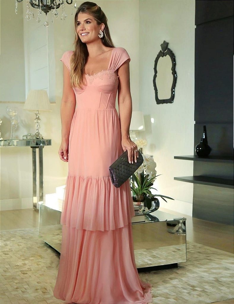 vestido longo simples rose