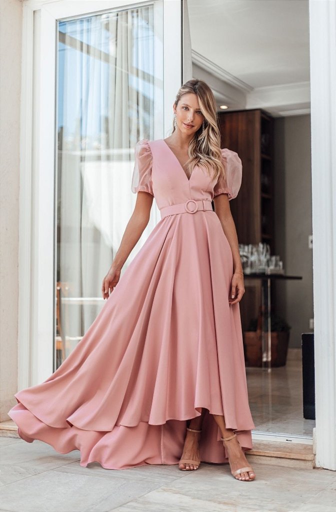 Vestido mullet manga curta estampado - R$ 119.90, cor Rosa (longo  estampadao, com manga longa, cor rosê, manga comprida, de viscolycra)  #133411, compre agora | Shafa