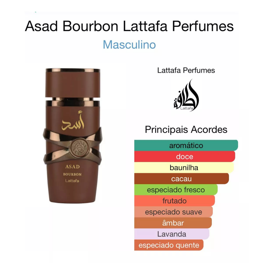 Asad Bourbon Lattafa Perfumes Eau de Parfum - Perfume Masculino 100ml -  Rosa Perfumes