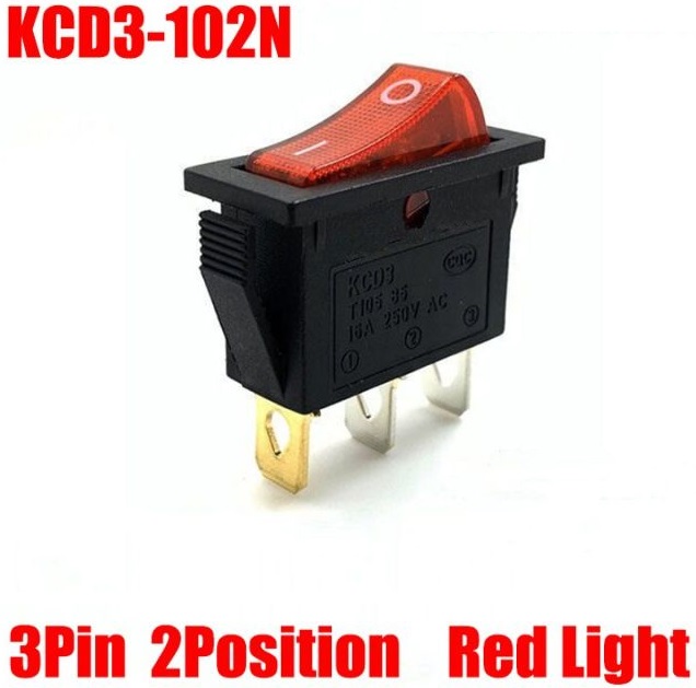 Chave Gangorra KCD3-102N Luz Vermelha ON OFF 3-Terminais Botão