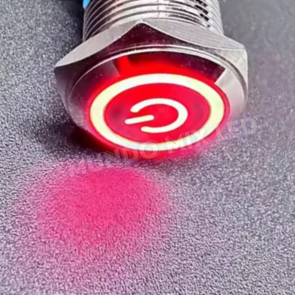 chave botão 19mm sem trava Luz vermelho pulsante tipo buzina inox