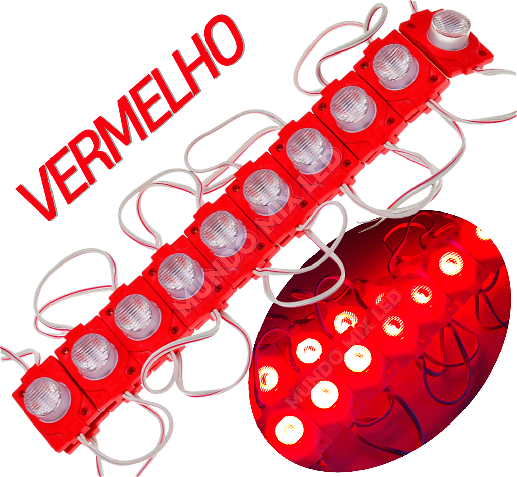 Módulo LED Mega Lente 3030 1.5W 12V 1-LED Vermelho IP67 12Volts