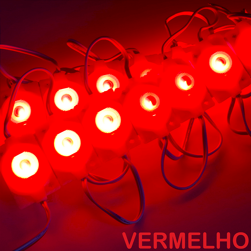 Módulo LED Mega Lente 3030 1.5W 12V 1-LED Vermelho IP67 12Volts