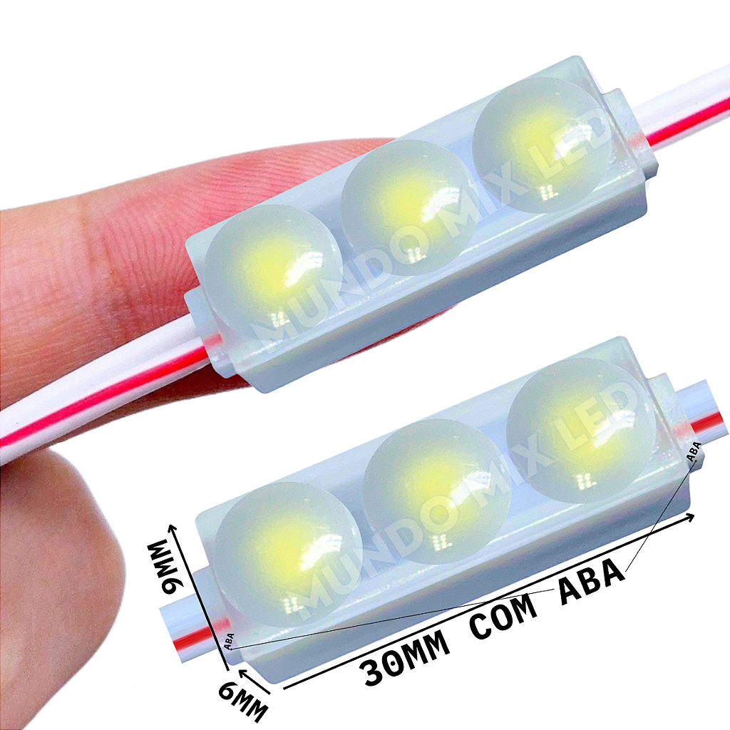 UNINO　3点 Micro Módulo LED 2835 30mm 0,6W 3-LEDs Branco Frio 8000K 12V IP67