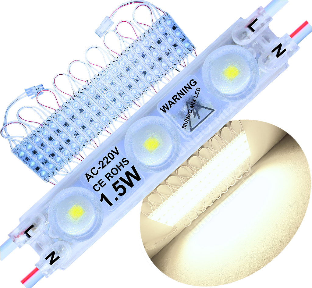 UNINO　3点 Módulo LED 2835 AC-220V 1,5W Branco Morno 4000K 3-Led ip67 Direto