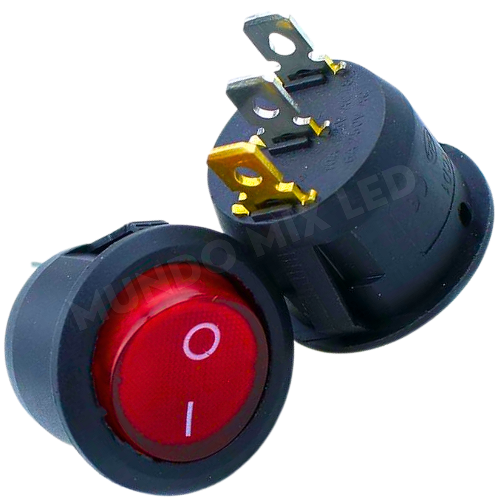 Chave Gangorra KCD1-106N Vermelha Neon Redonda On Off 3-Terminais