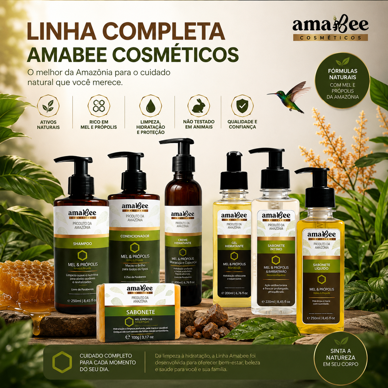 Produtos Amabee em exposição no ponto de venda