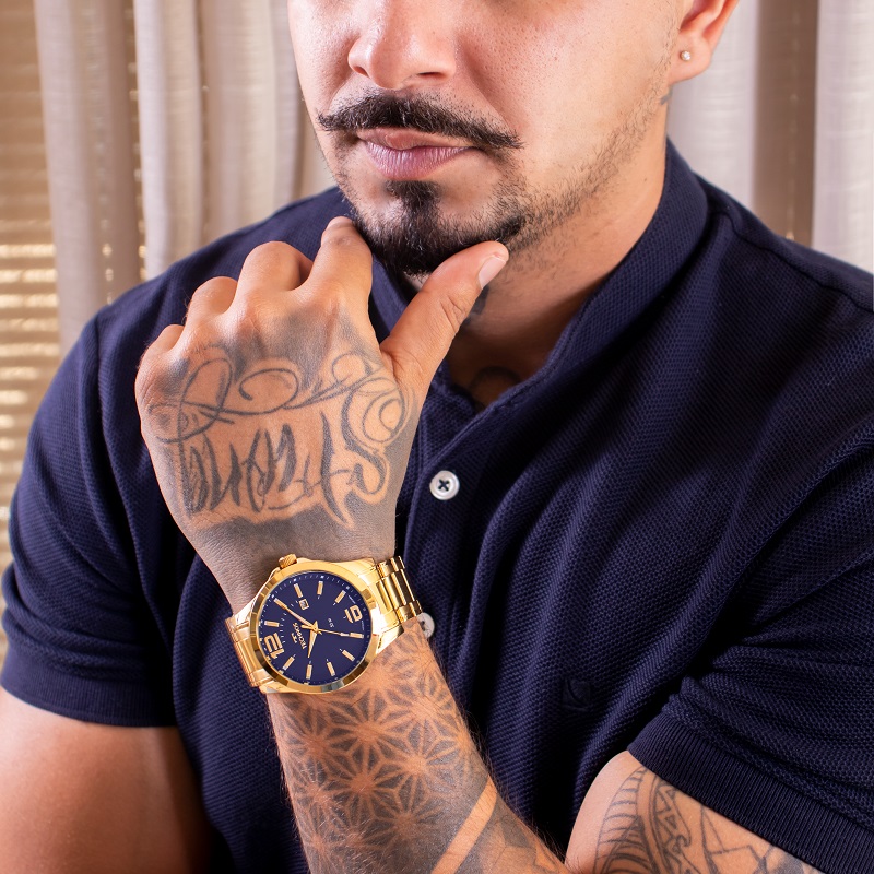 Relógio Masculino Technos Analógico Dourado Performance Racer