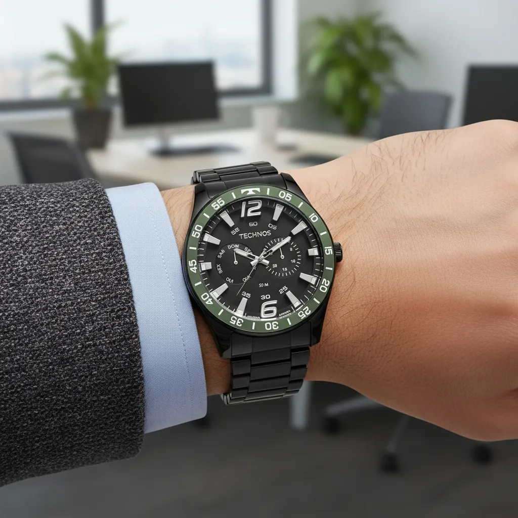 Relógio Masculino Technos Racer Premium Multifunção Bisel Verde