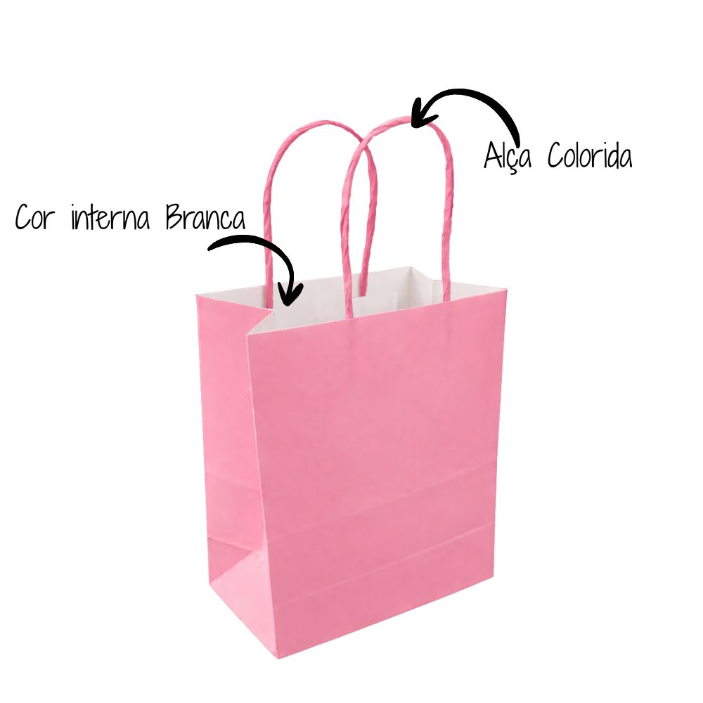 Sacola de Papel Rosa Tutti Frutti Mini 13,5x8x16 - Caixas de