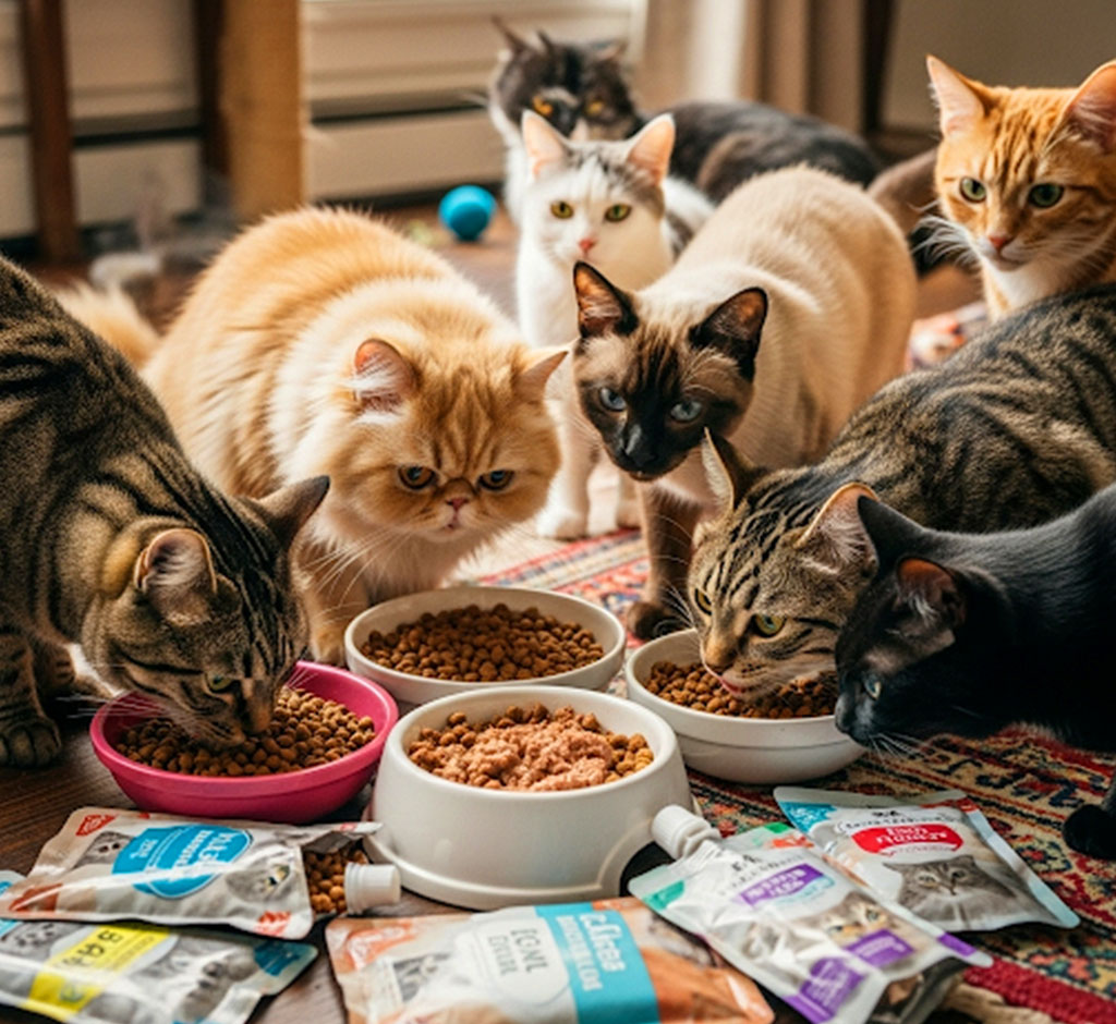 gatinhos comendo ração