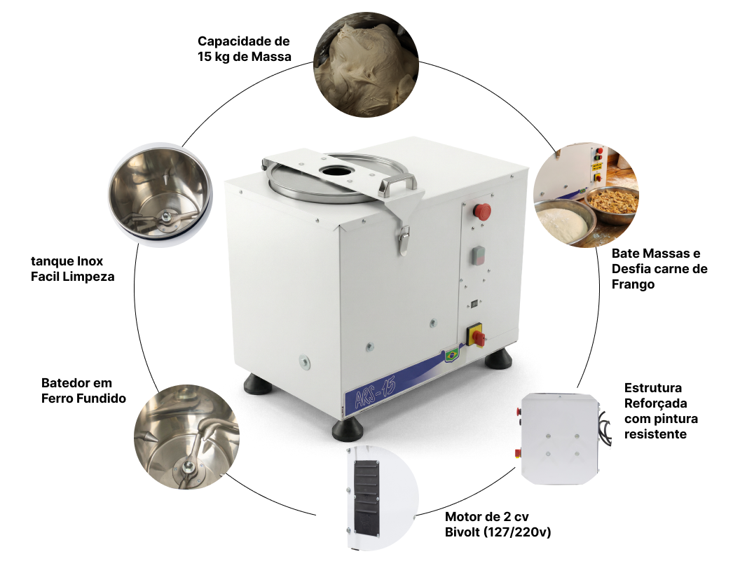 Componentes Masseira Amassadeira Maquina de Massa Pao Pizza Pastel 15 kg Sebem