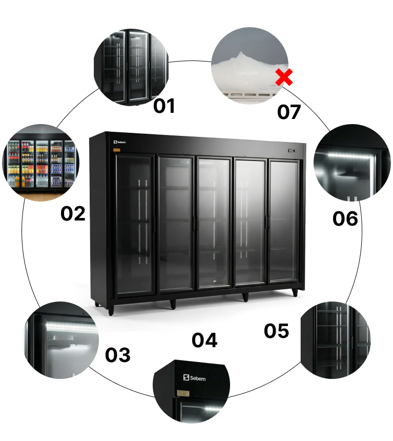 Características Geladeira Expositora 5 Portas Preta Sebem