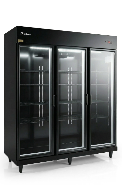 Descrição Geladeira Expositora Para Bebidas 3 Portas 1300 Latas Preta Sebem