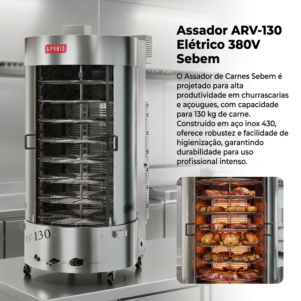 Características da Máquina de Assar Carne Giratória Elétrica