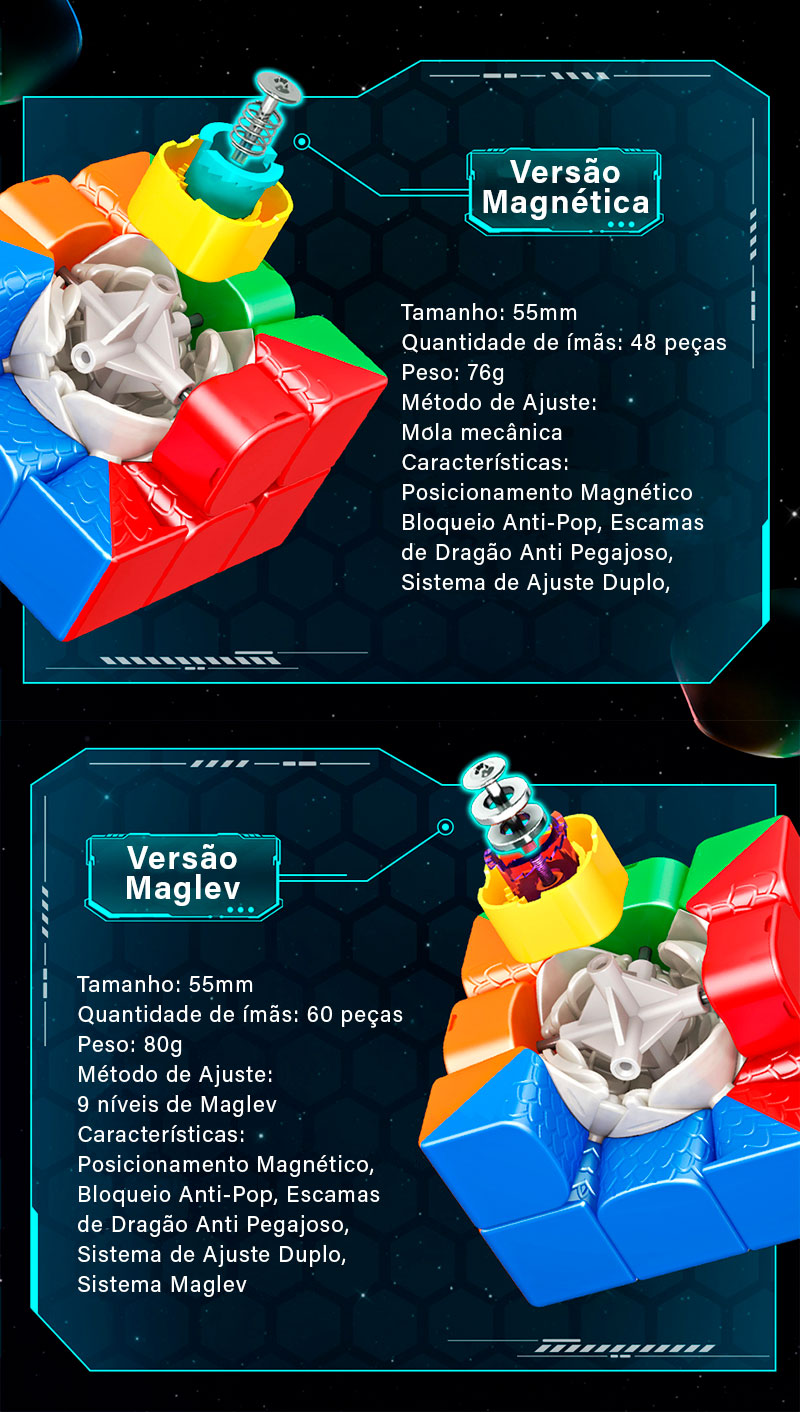 Cubo Mágico 3x3x3 MoYu RS3M V5 Magnético Ajuste Duplo - Cubo ao