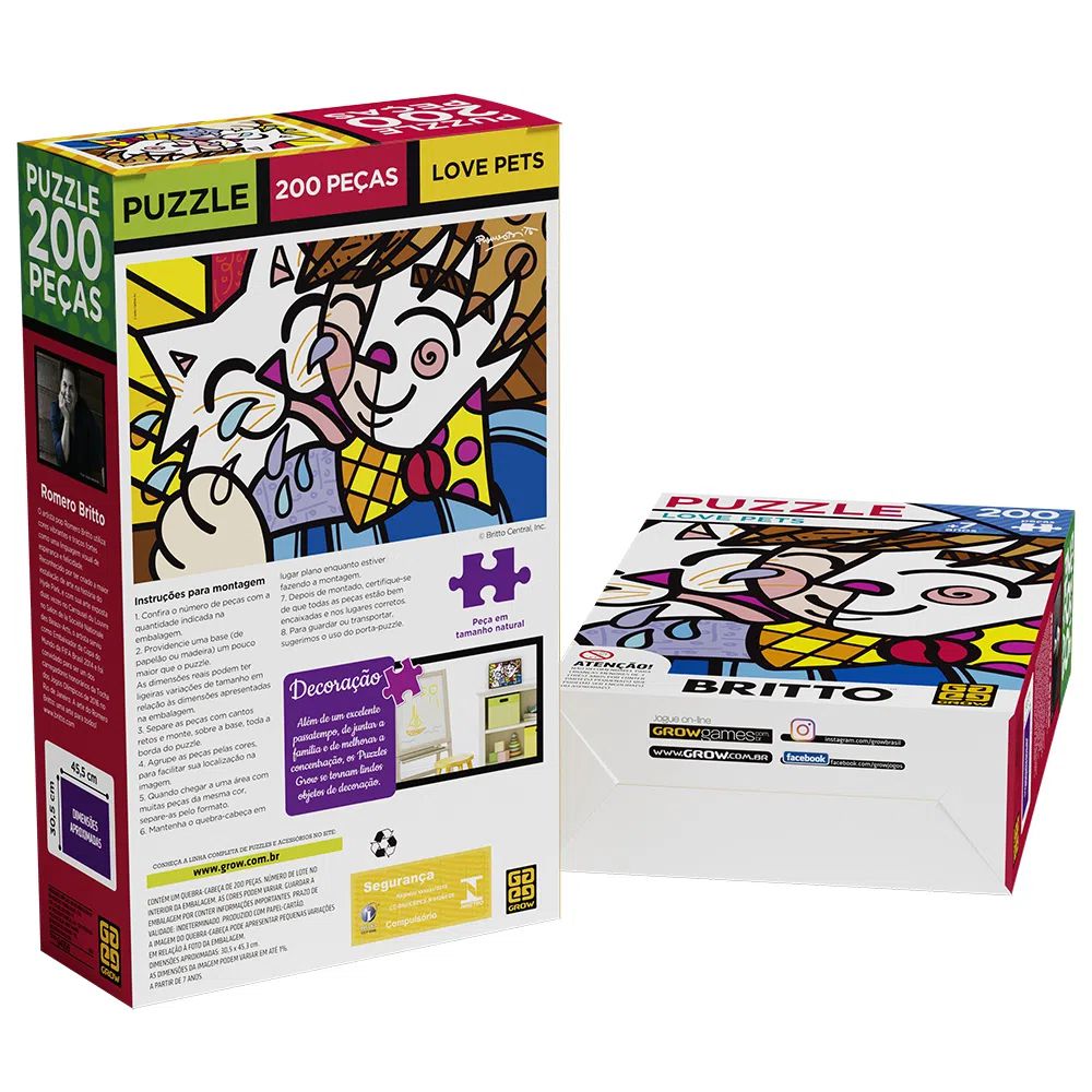 Quebra-Cabeça Romero Britto - Love Pets 200 Peças - Oncube: os