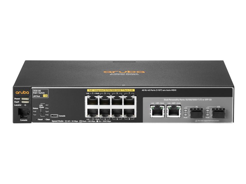 Switch 2530 Gerenciável 8G PoE+ com 8x PoE 10/100/1000Mbps + 2x