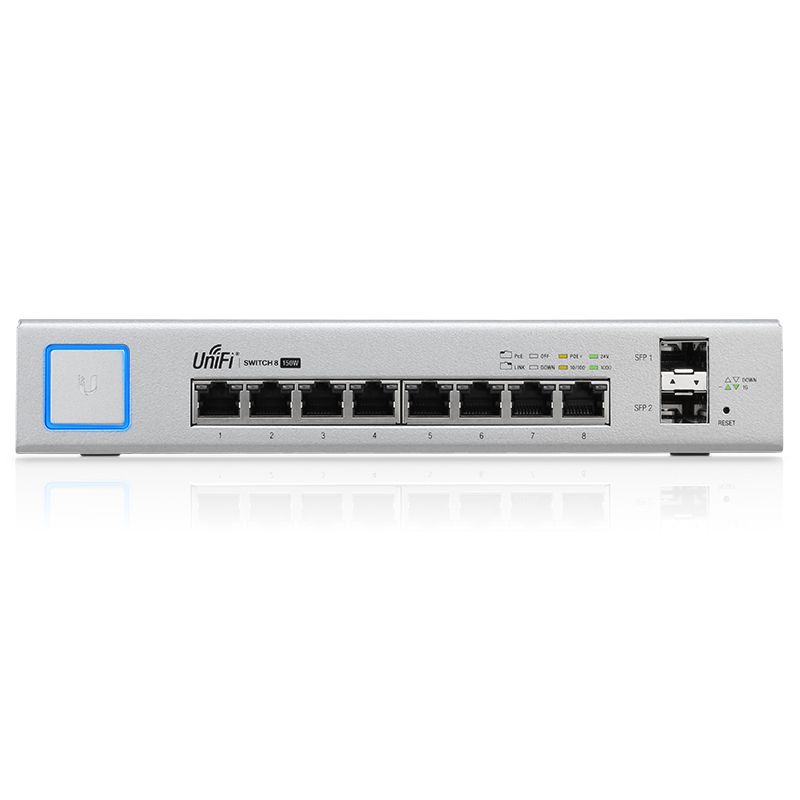 Switch UniFi Ubiquiti 8portas RJ45 + 2p SFP PoE - US-8-150W - Fink