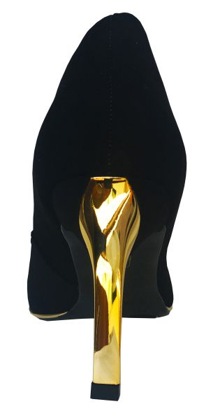 scarpin preto salto dourado