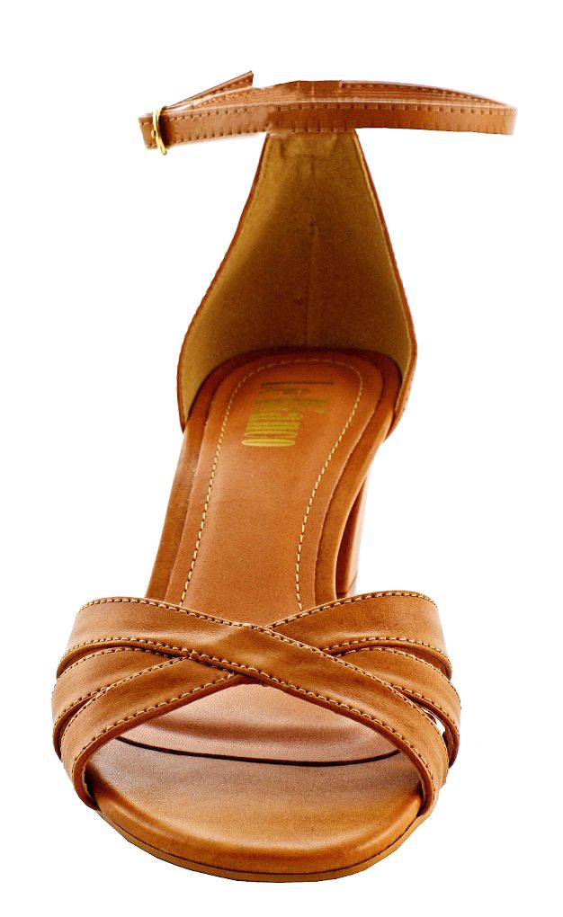 Sandália salto Baixo na cor caramelo - Le Bianco