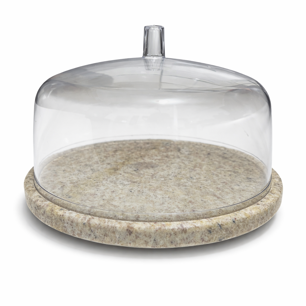 Boleira Domani com base em mármore branco e tampa de vidro