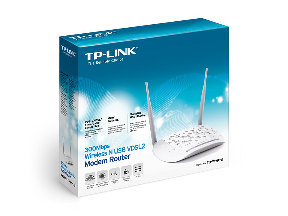 Modem Roteador Wireless N VDSL2 USB 300Mbps TD-W9970 - 3D