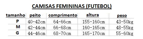 tamanho de camiseta por peso e altura feminina