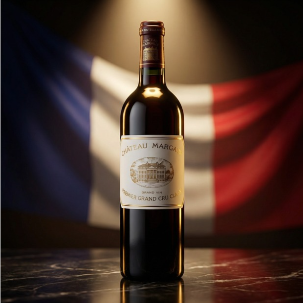 Garrafa de vinho francês com château ao fundo - VINERIUM