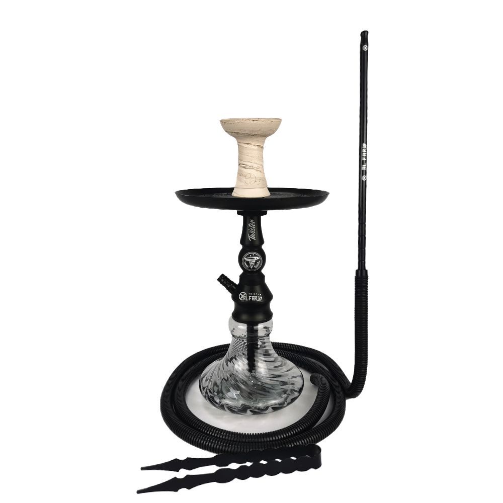 Narguile Completo Al Farid Twister - Preto Fosco/Fumê Twist