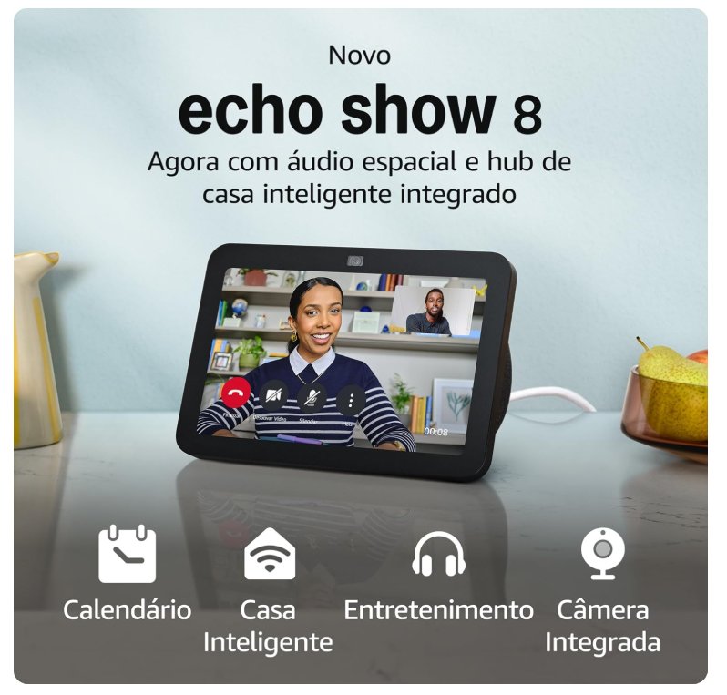 Novo Echo Show 8 (3ª geração) | Smart display com áudio espacial, hub de casa inteligente e Alexa | Cor Preta