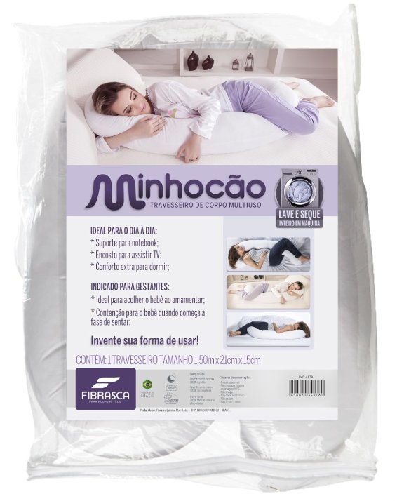 Travesseiro de Corpo Minhocão para Gestante - 21x150 cm - Fibrasca, Branco