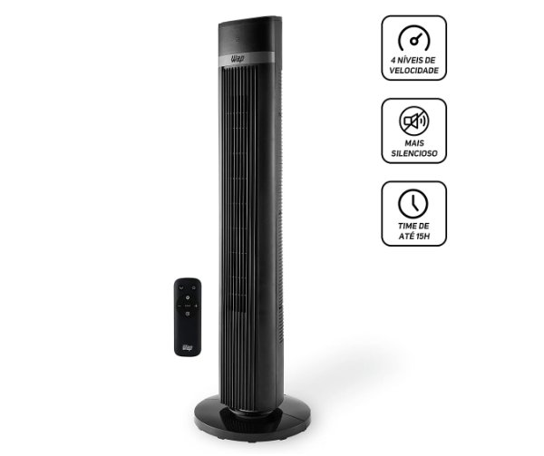 WAP Ventilador de Torre AIR SILENCE com 4 Ní­veis de Velocidade, Time de até 15 Horas e Desligamento Automático 127V