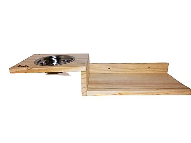 comedouro para gatos elevado de pendurar na parede, comedor de prender na parede alto para gatos em madeira pinus com vasilha inox impermeavel resistente suporta kg