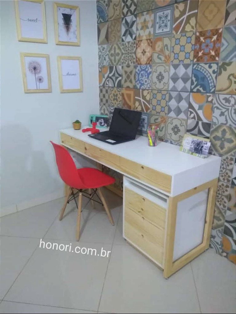 mesa home office em pinus e mdf estilo com gaveteiro com rodinhas personalizado sob medida planejado entrega em todo o brasil
