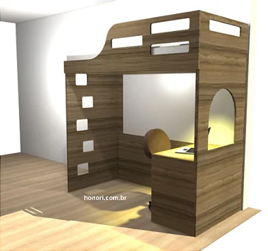 cama suspensa beliche com escritorio em baixo, cama com mesa para estudos, cama infantojuvenil, infantil, adolescente, marcenaria honori