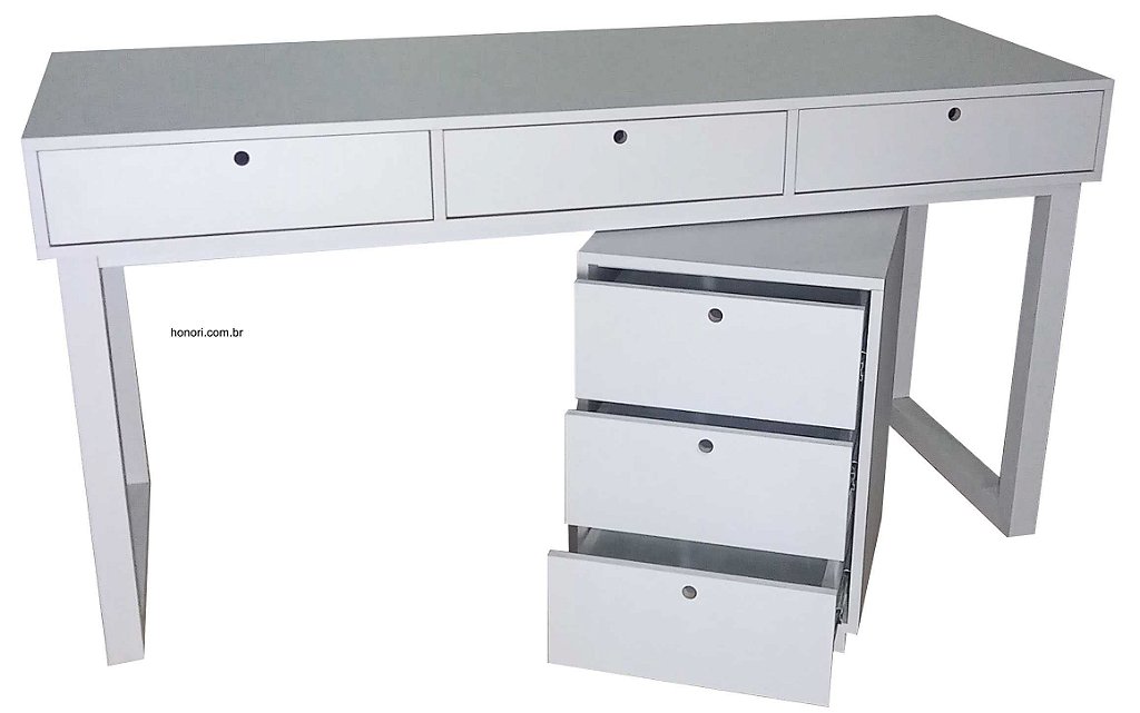 mesa home office com 3 gavetas e gaveteiro com rodinhas 100% em mdf planejado
