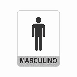 Placa de Sinalização Banheiro Masculino em PS Textura Aço Inox