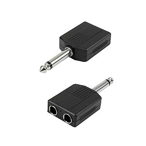 Adaptador Y P10 Mono (1 Macho para 2 Fêmeas) Para Duplicar Sinal de Instrumentos e Mesas de Som
