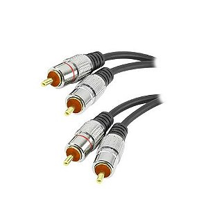 Cabo de Áudio Estéreo 2 RCA 10 Metros com Plugs de Metal para TV, DVD, Home Theater e Mesa de Som