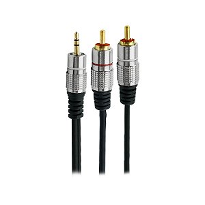 Cabo Auxiliar P2 para RCA 5 Metros | Ligue PC/Notebook em Home Theater, Mesas de Som | Plugs de Metal Sem Chiado