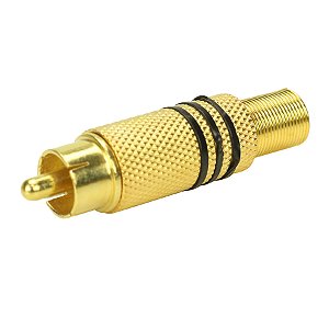 Plug Conector RCA Macho Gold + Entrada 6mm Corpo Metal + Áudio Profissional e Automotivo