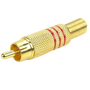 Conector RCA Macho Gold Vermelho + Canal Direito (R) 6mm + Corpo Metálico Blindado