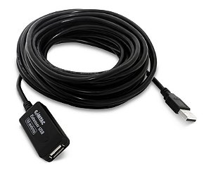 CABO EXTENSOR USB 2.0 A MACHO X USB A FÊMEA COM AMPLIFICADOR DE SINAL 10 METROS