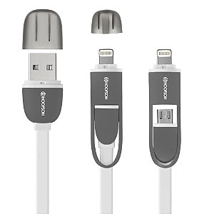 CABO USB X LIGHTNING IPHONE + MICRO USB ANDROID 1,20 METROS BRANCO