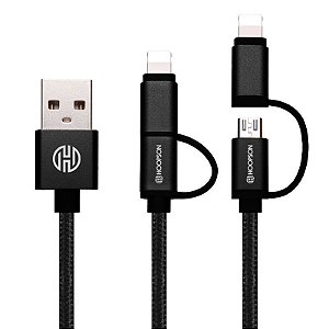 CABO USB X LIGHTNING IPHONE + MICRO USB ANDROID 1,20 METROS PRETO