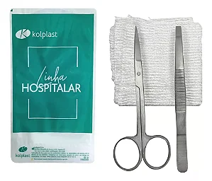 Kit Retirada De Pontos Kolplast Estéril Tesoura Íris + Pinça + Gaze