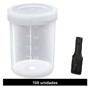 Pote Coletor Urina Fezes Com Pá Não Estéril Tampa Branca 50ml pacote com 100 unidades